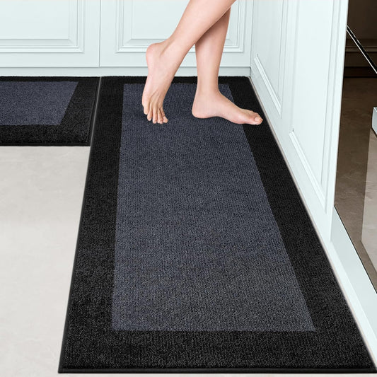 Machine Washable (24" x 36"+ 24" x 60"') Kitchen Rugs Set of 2, Non Slip Kitchen Mats for Floor, Absorbent Entrance Runner Rugs for Bedroom, Hallway, Bathroom, Door (Roll Packing)
