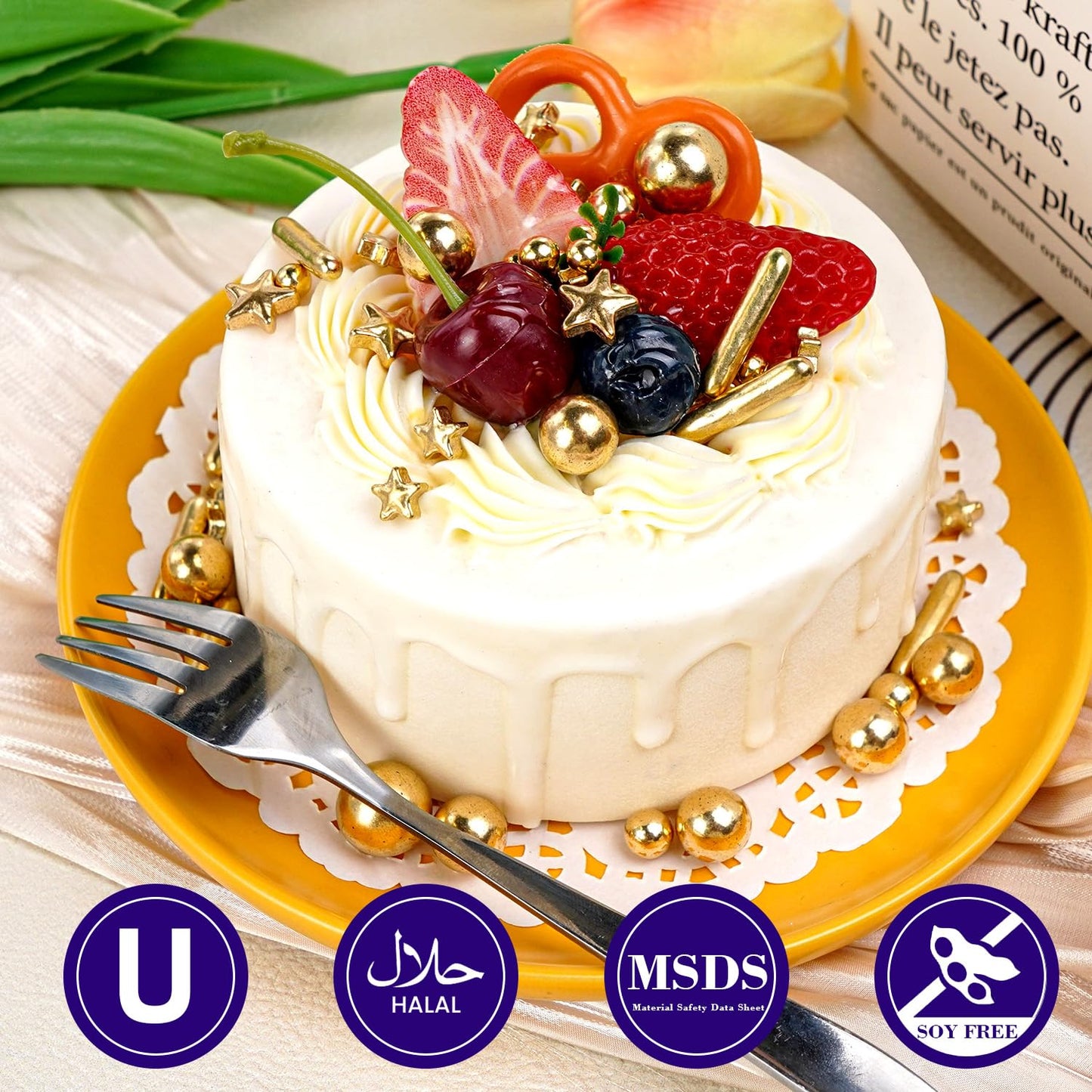 Dazzjoy Edible Gold Pearl Sprinkles, Sugar Candy Pearls, Food Grade, 130g/4.58oz, Gold Star Pearls Sprinkles for Cake Decorating, Cupcake, Cookies Topper Decoration