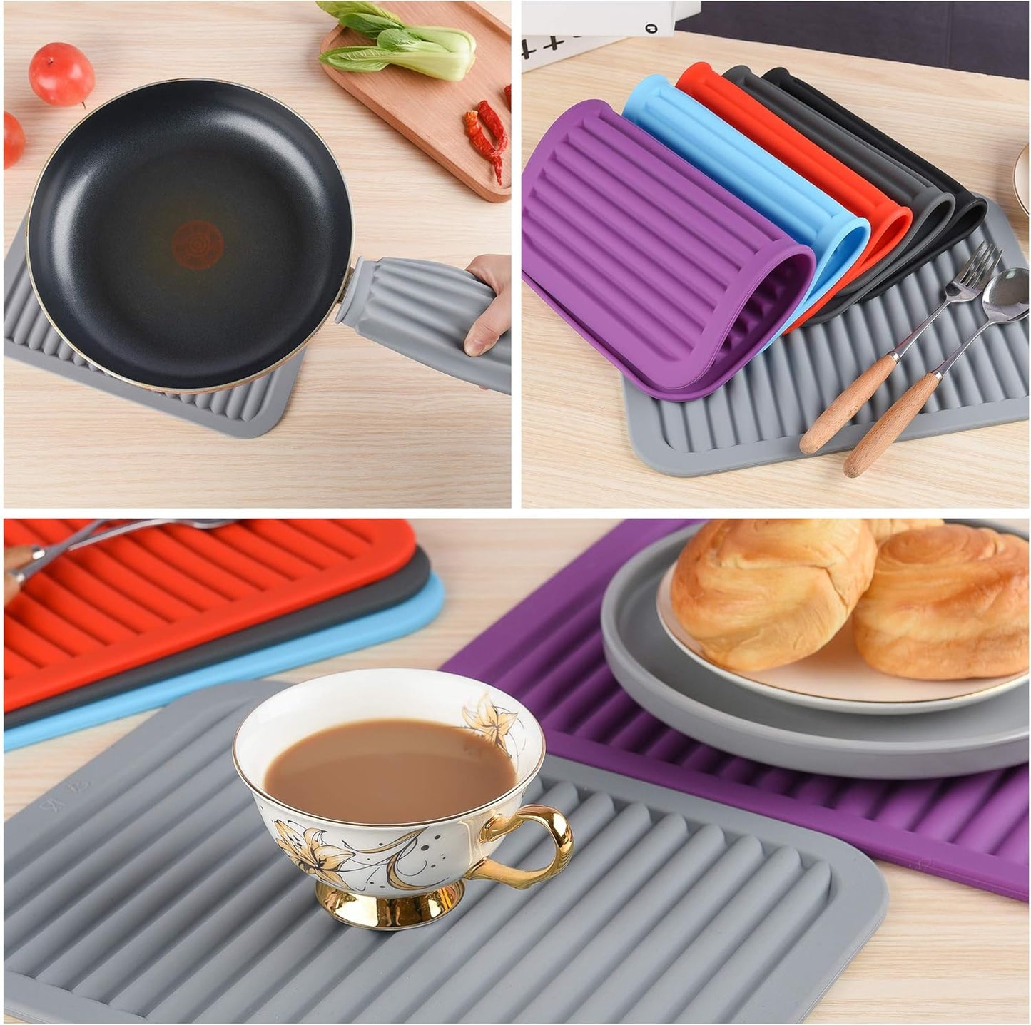 Silicone Trivet Mat-Trivets for Hot Pots&Pans-Hot Pads for Kitchen-Versatile Trivets for Hot Dishes-Heat Resistant Mats for Counter&Table, Silicone Pot Holders Drying Mat (9x12) Pack 2 Black