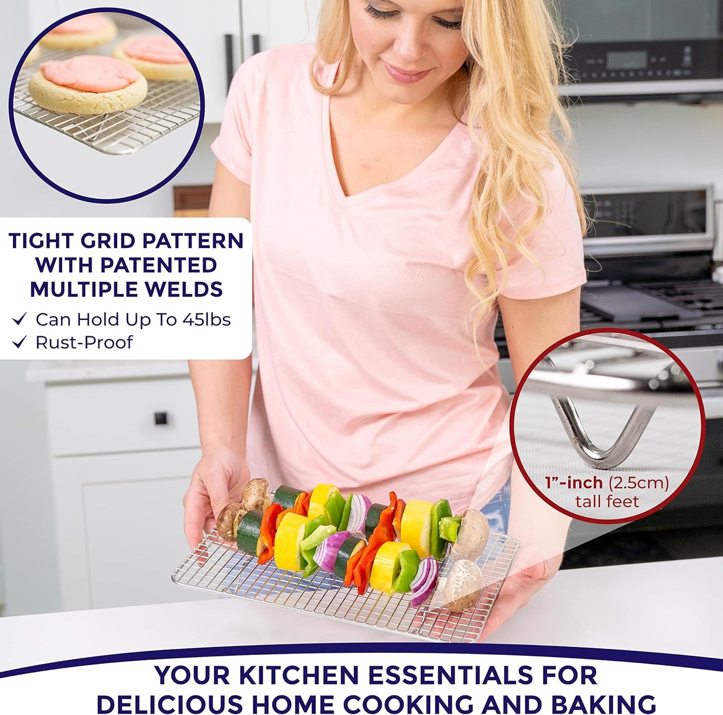 KITCHENATICS Heavy Duty Small Oven Cooling Racks for Cooking, Baking, Roasting and Grilling, Oven Safe Stainless Steel Wire Racks, Cookie Cooling Racks fit Quarter Sheet Pan, 8.5" x 12" IN, Set of 2