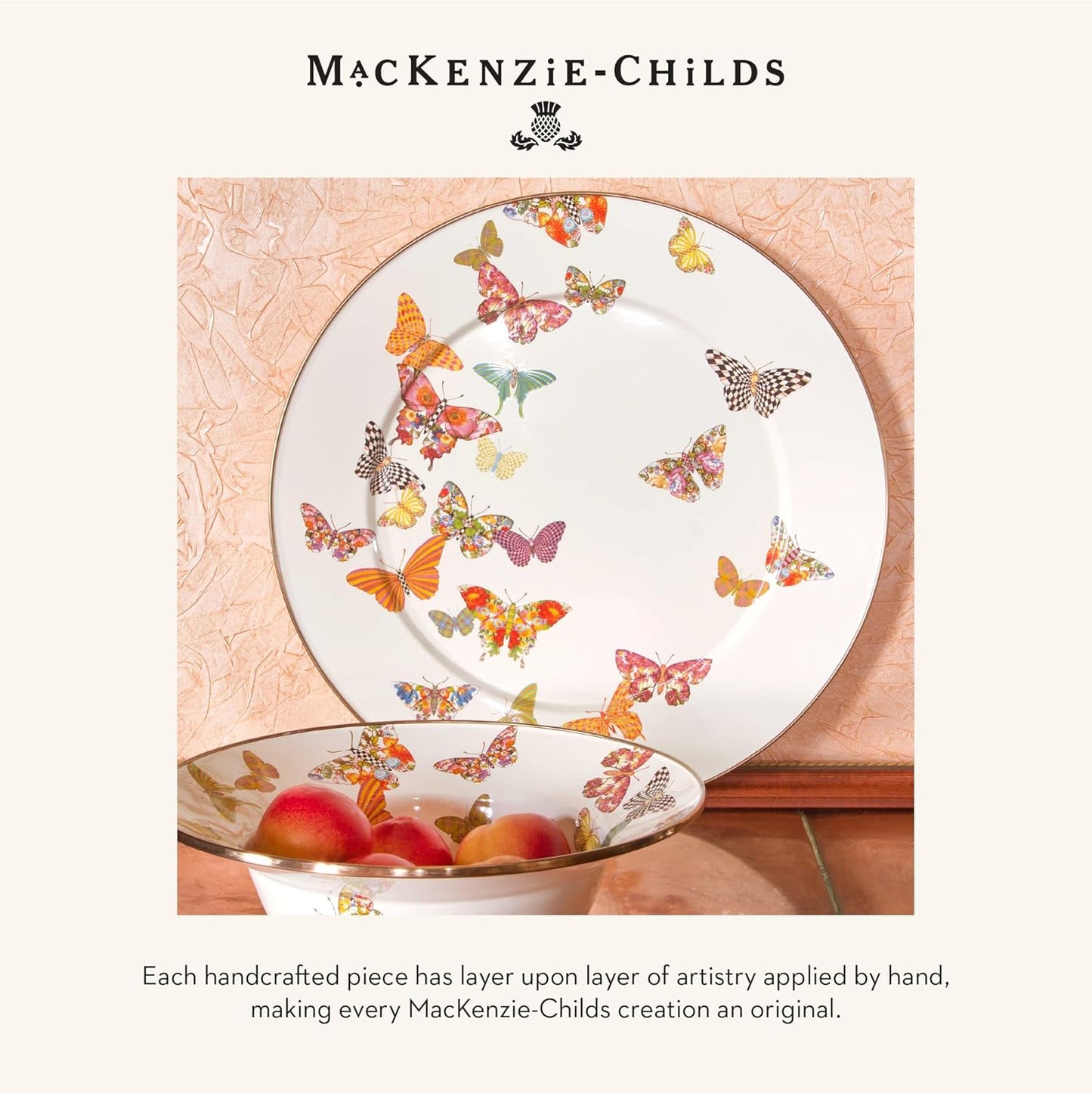 MACKENZIE-CHILDS Enamel Serving Platter, Decorative Serving Platter for Food, 16 Inches, Butterfly Garden