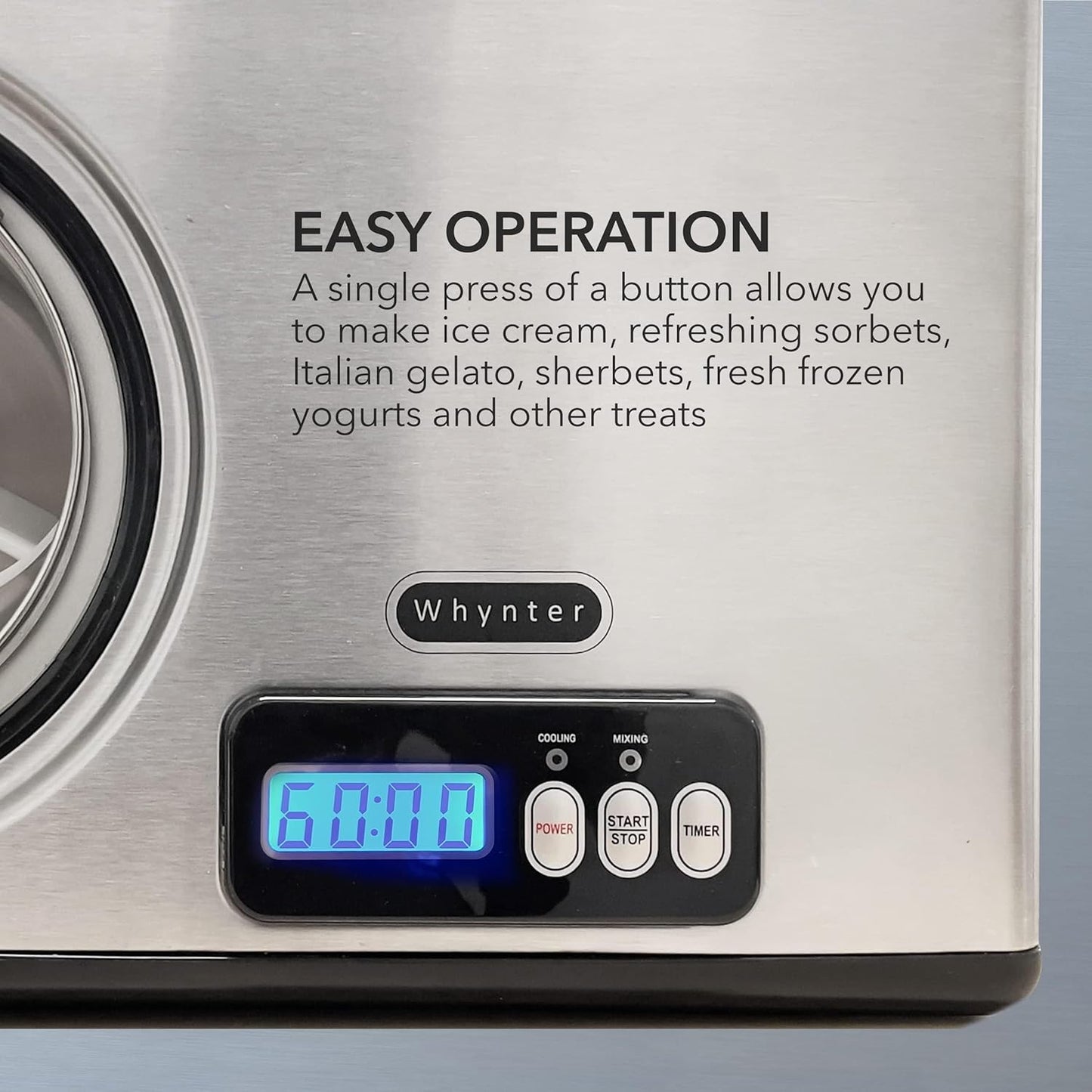 Whynter Ice Cream Maker Machine 1.6 Qt. Automatic with Built-In Compressor, LCD Digital Display & Timer, No Pre-Freezing, ICM-15LS, Stainless Steel