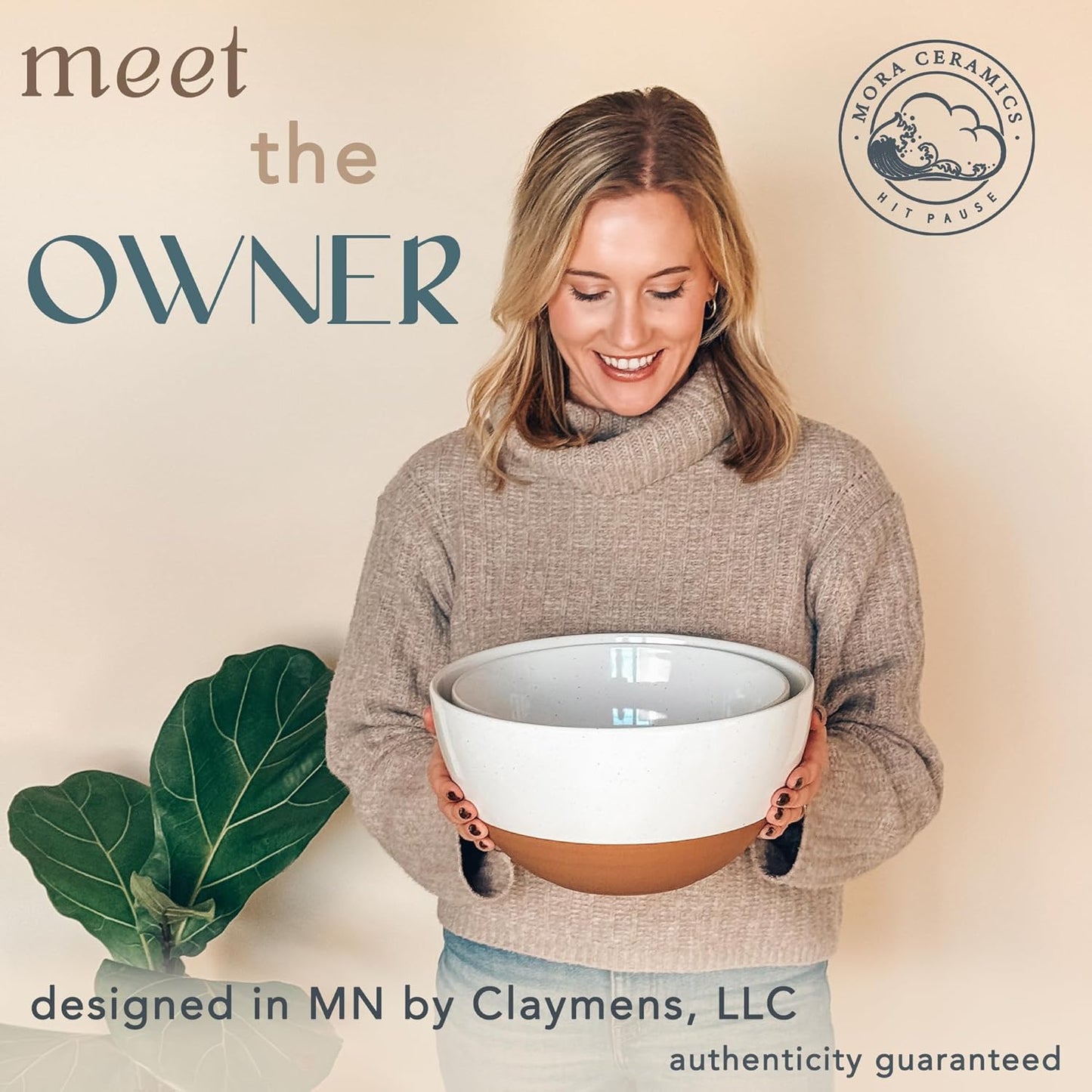 Mora Ceramic Large Mixing Bowls - Set of 2 Nesting Bowls for Cooking, Serving, Popcorn, Salad etc - Microwavable Kitchen Stoneware, Oven, Microwave and Dishwasher Safe - Extra Big 2.5 & 1.6 Qt - White