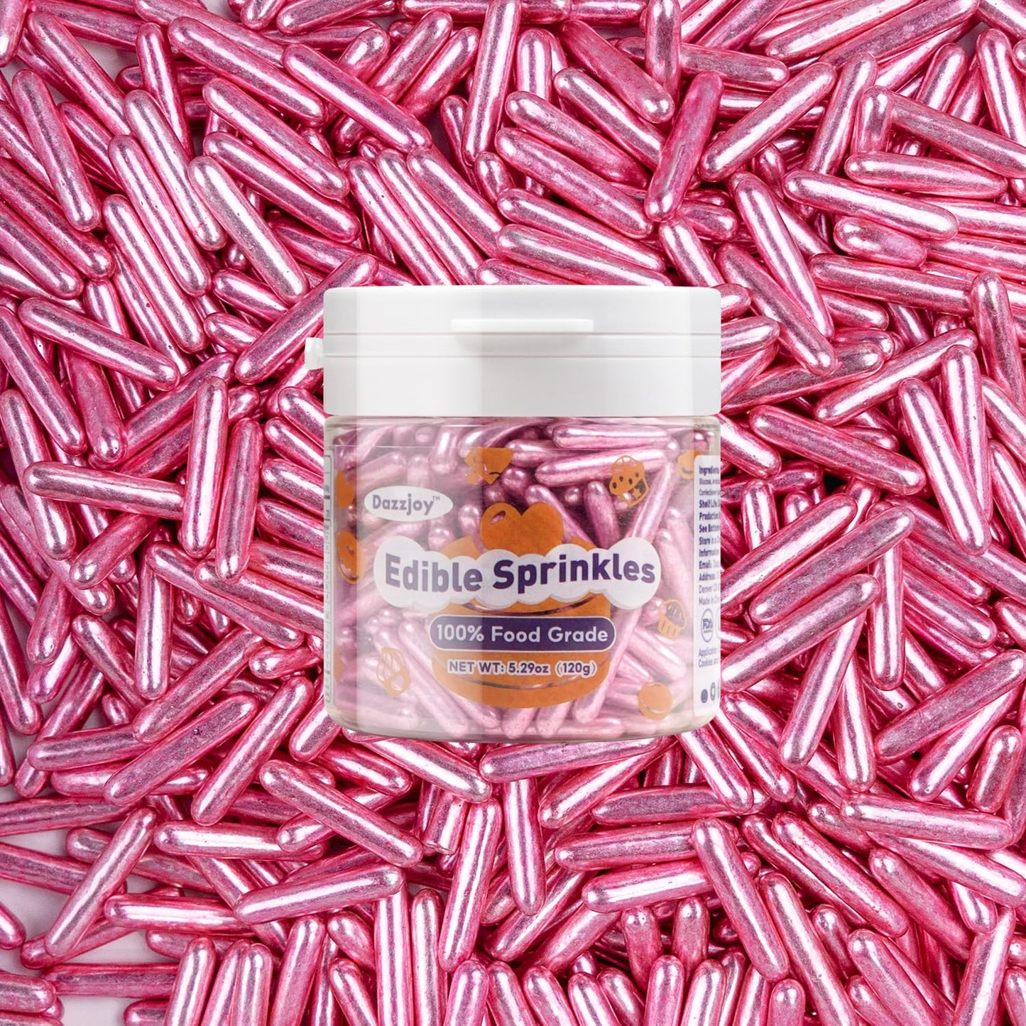 Rose Gold Rods Sprinkles, Edible Pearl Sprinkles for Cupcake Decorating, Donut, Cake Decorations, Wedding Party Valentines Easter Supplies, 120g/4.23oz