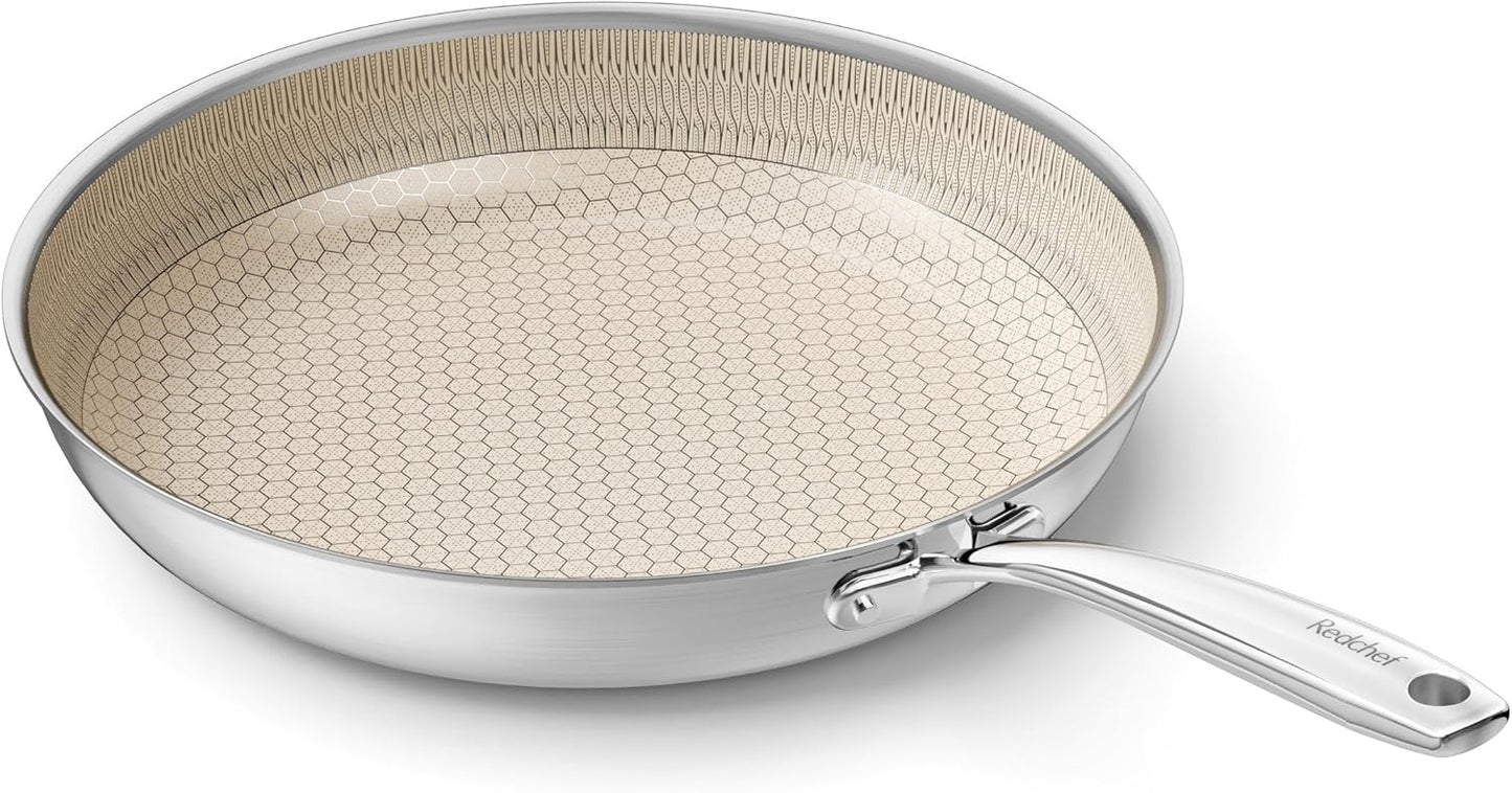 Redchef Hybrid Ceramic Nonstick 11-Inch Frying Pan with Stay-Cool Handle, Dishwasher & Oven Safe, Induction Compatible, Tri-Ply Stainless Steel & Aluminum, All Cooktops