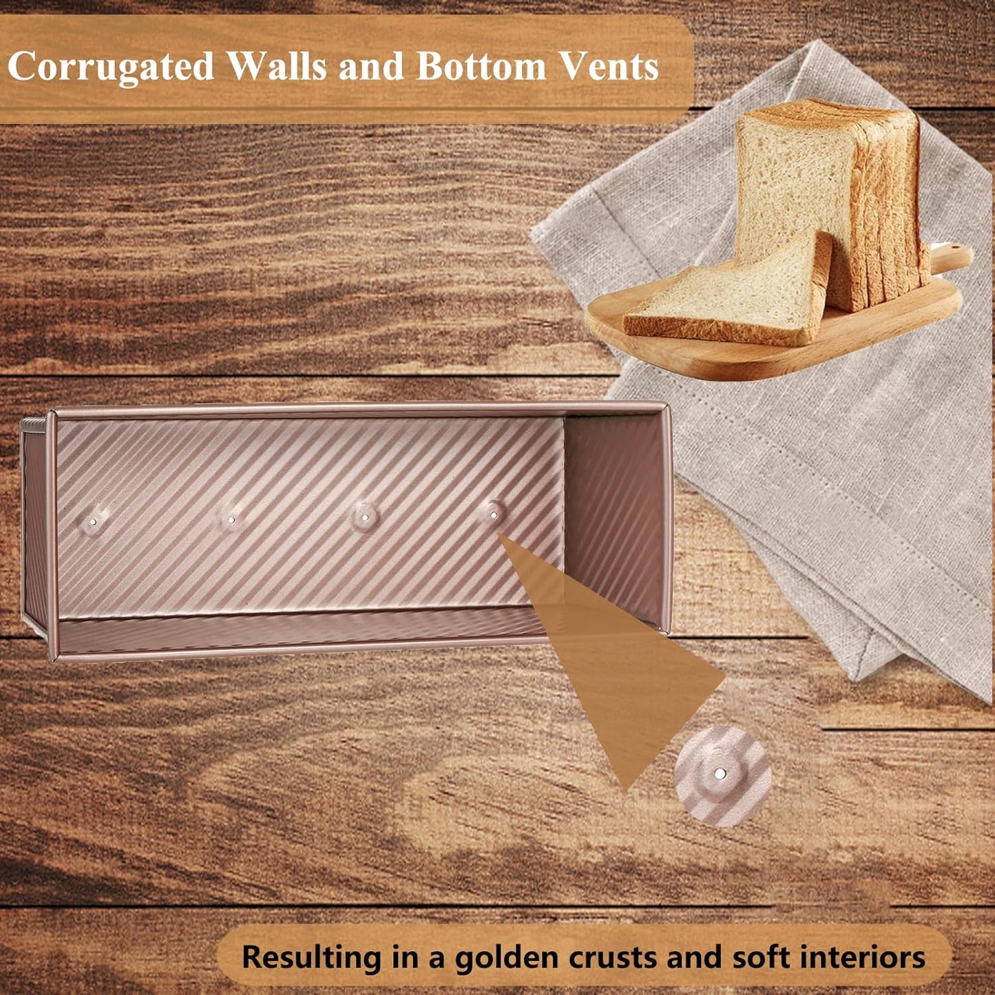 SS&CC Pullman Loaf Pan with Lid 13x4 | 2.2lb Carbon Steel Bread Pan for Homemade Sourdough & Sandwich Bread | Nonstick Bakeware, Heavy Duty & Easy Clean (Gold, 2.2lb)