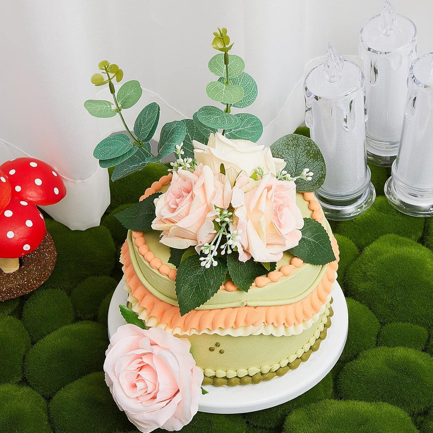 Taiyin 9 Pcs Flower Cake Topper Boho Cake Decorations Eucalyptus Flowers Floral Decorations for Women Wedding Birthday Party Anniversary(Light Pink)