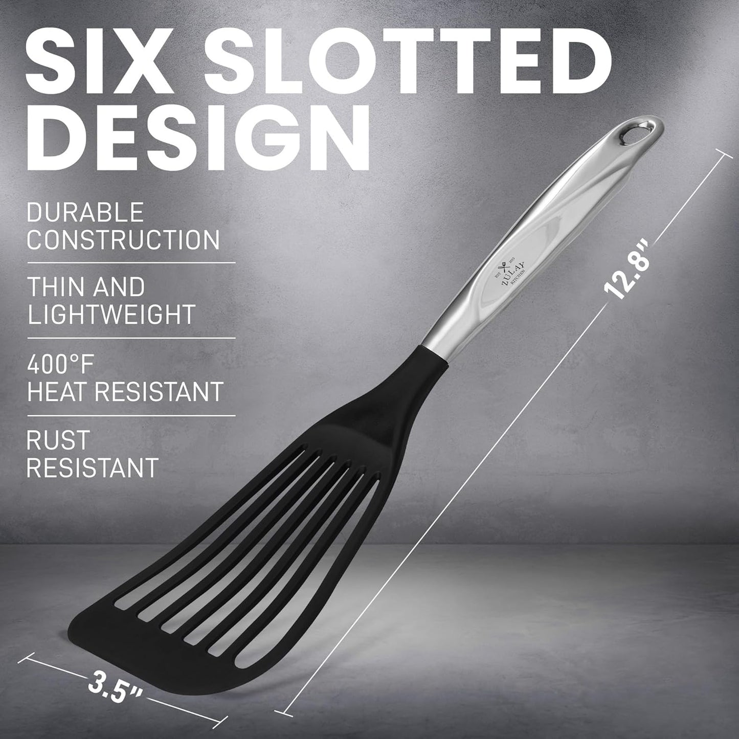 Zulay Kitchen Premium Fish Spatula Stainless Steel - Slotted, Non-Stick & Easy to Clean Fish Turner with Ergonomic Handle - Perfect for Cooking & Dishwasher Safe 12.8"