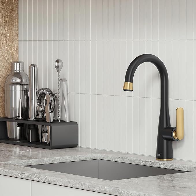 American Standard 1048274240 Aspirations Pull-Down Bar Sink Faucet, 1.8 GPM, Matte Black/Brushed Gold