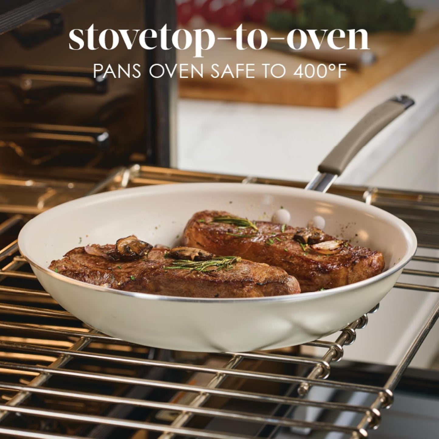 Rachael Ray Cucina Ceramic Nonstick Frying Pan/Skillet, 12.5 Inch Non Stick Open Fry Pan, Dishwasher Safe - Almond