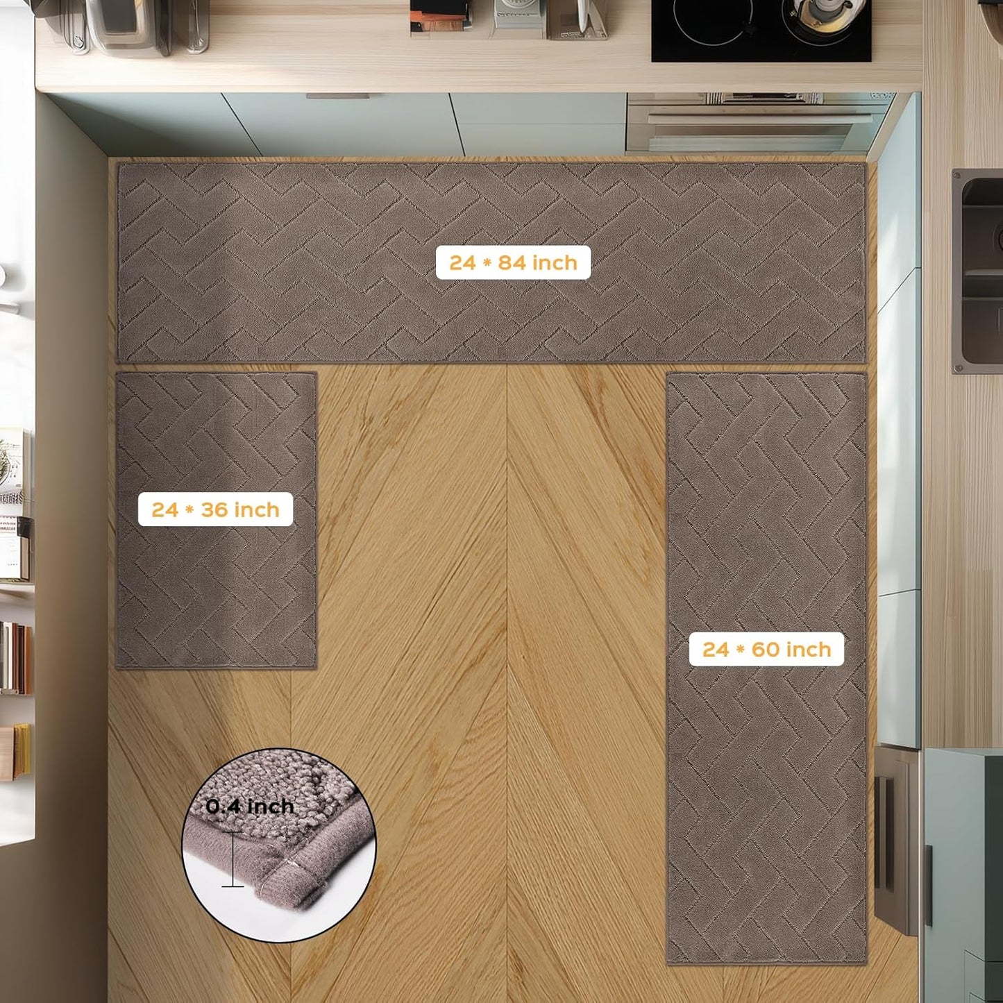 Machine Washable Kitchen Rugs 24" x 70", Non-Slip Kitchen Runner Rugs Mats for Floor, Absorbent Comfort Standing Mats for Kitchen, Sink, Laundry and Hallway, Rolled Packaging, Grayish Brown