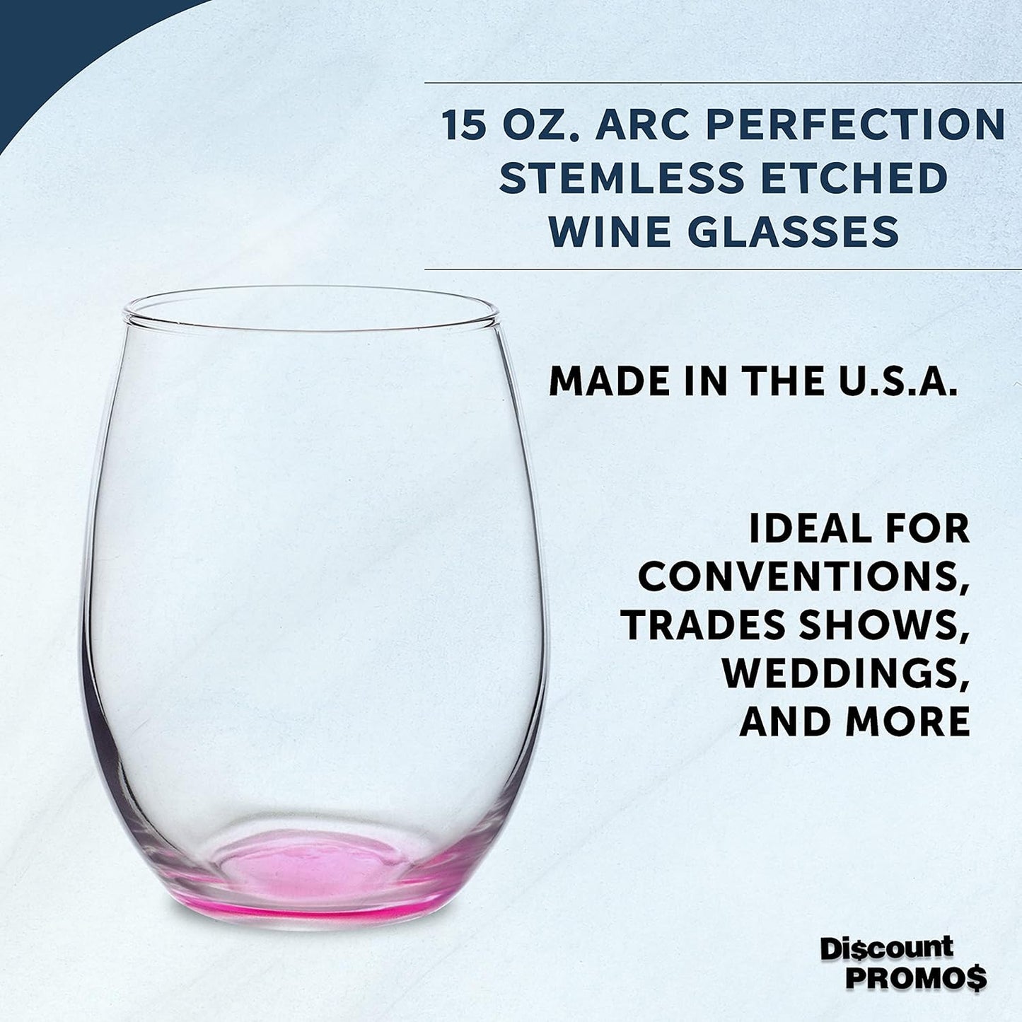 DISCOUNT PROMOS Stemless Wine Glasses in Bulk by ARC Perfection, 15 oz, 10 pack, Red or White Wine Glass Set, Pink