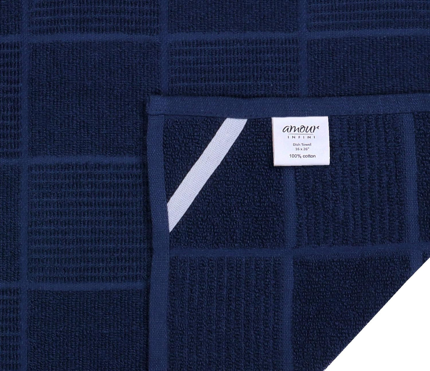 AMOUR INFINI Kitchen Towels Pack of 4 Absorbent, Quick Drying Premium Terry Cotton Dish Towel with Hanging Loop 16x28 Inch Hand & Tea Towels (Blue)