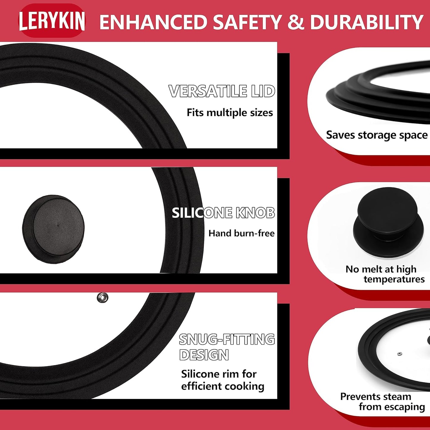 Tempered Glass Lid - Universal Lid with Heat Resistant Silicone Rim for Pots, Pans and Skillets - Pan Cover Replacement Lid Fits 11", 12" and 12.5" Diameter Cookware