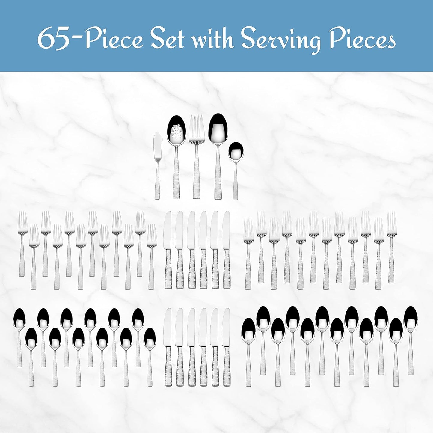 Mikasa, Oliver Gleam Flatware Service for 12, 65 Piece Set, 18/10 Stainless Steel, Silverware Set with Serving Utensils