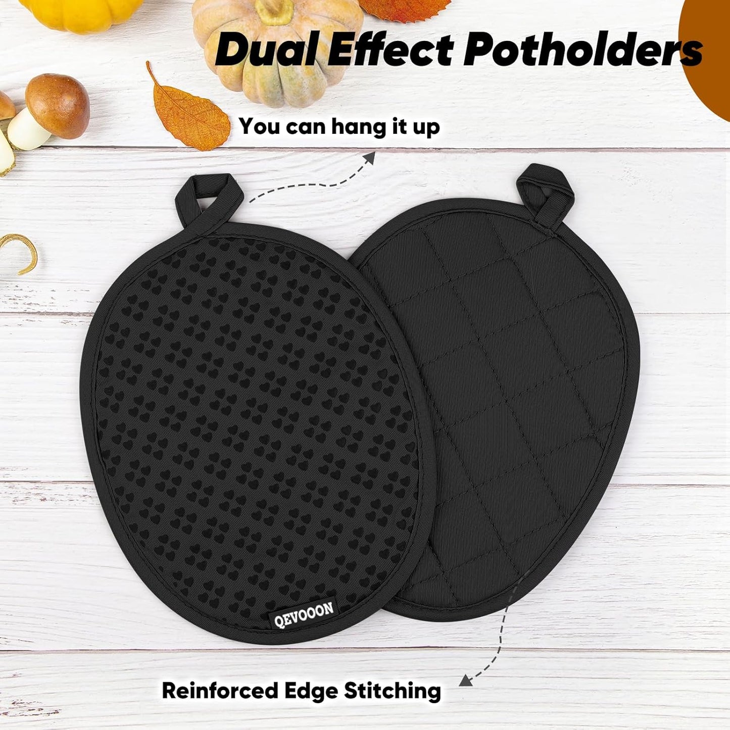 Oven Mitts and Pot Holders 4 Sets, Heat Resistant 500 ℉ Oven Mitt and Pot Holder,Oven Glove&Potholders with Non-Slip Silicone Surface,Kitchen Essentials for Cooking/Baking/BBQ-Black