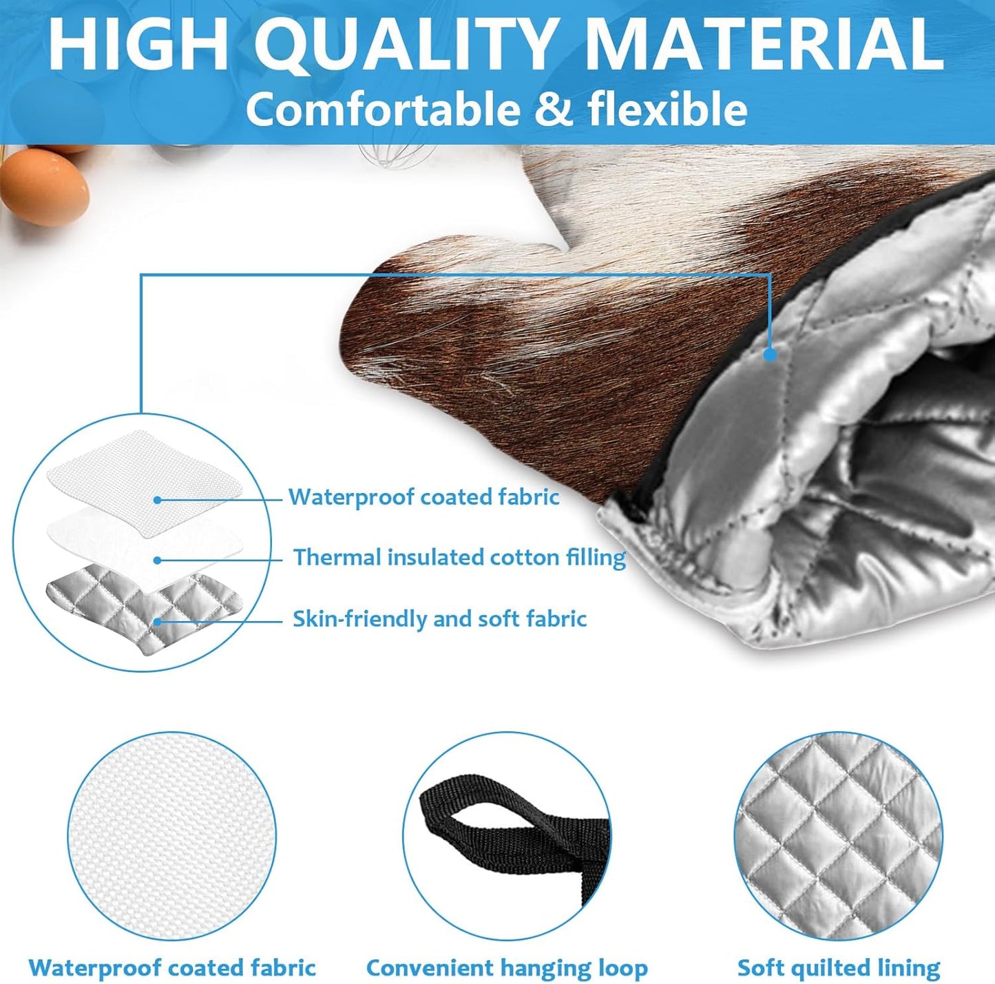 Brown Cow Print Oven Mitts and Pot Holders Sets Heat Resistant 4Pcs Potholders Oven Gloves Hot Pads for Kitchen Baking Cooking Grilling BBQ