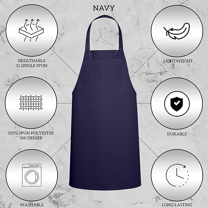 GREEN LIFESTYLE 120 Pack Professional Chef Apron– Grilling Aprons for Men, Waterproof Cooking Apron for BBQ, Work or Restaurant Use, Kitchen Aprons for Women – Navy Blue, No Pockets