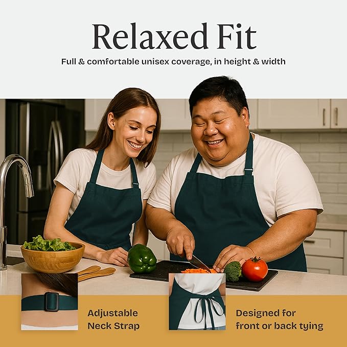 Will Well Kitchen Apron for Men and Women - 33" x 27" Oil-and-Water-Resistant with Adjustable Neck Strap and 38" Waist Ties for a Snug Fit, Lightweight with 2 Front Pockets - 1-Pack, Green
