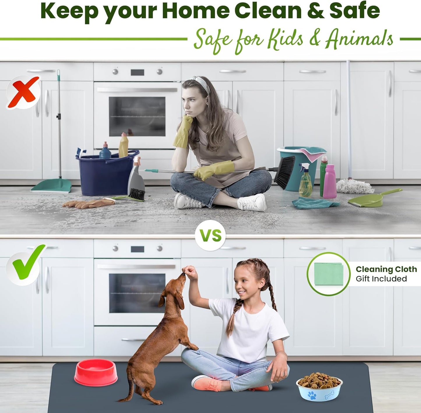 Large Silicone Mat 28" x 20" Mat Thick Heat Resistant, Kitchen Counter Mat Waterproof - Coffee Machine, Glass Top Stove Cover Countertop Protector for Air Fryer, Baking mat (Grey)