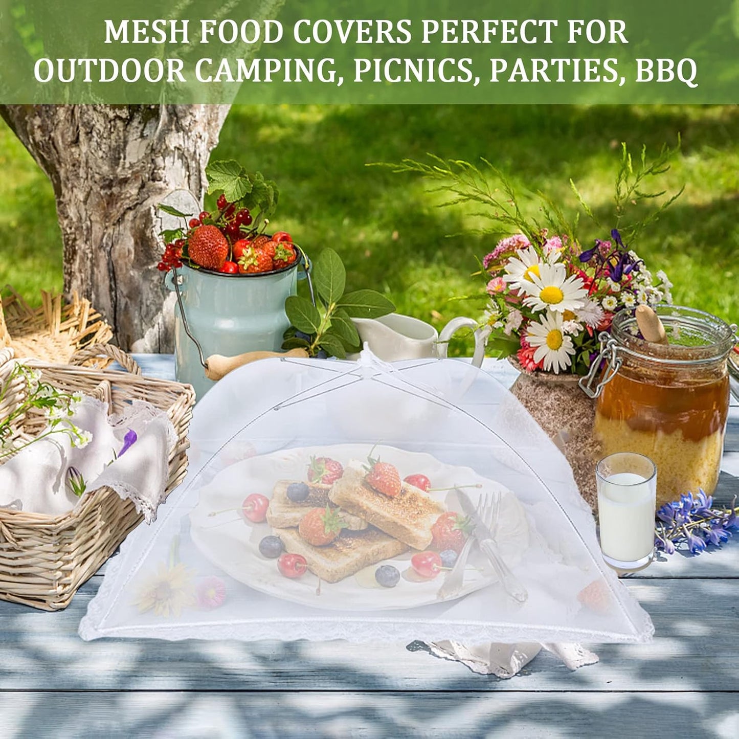 ZMCINER 7 Pack Food Covers for Outdoors Mesh Screen Include Food Tents 1 Extra Large (40"X 24") & 6 Standard (17"X 17") Collapsible and Reusable Mesh Covers for Outside, BBQ Party Supplies, Fruit