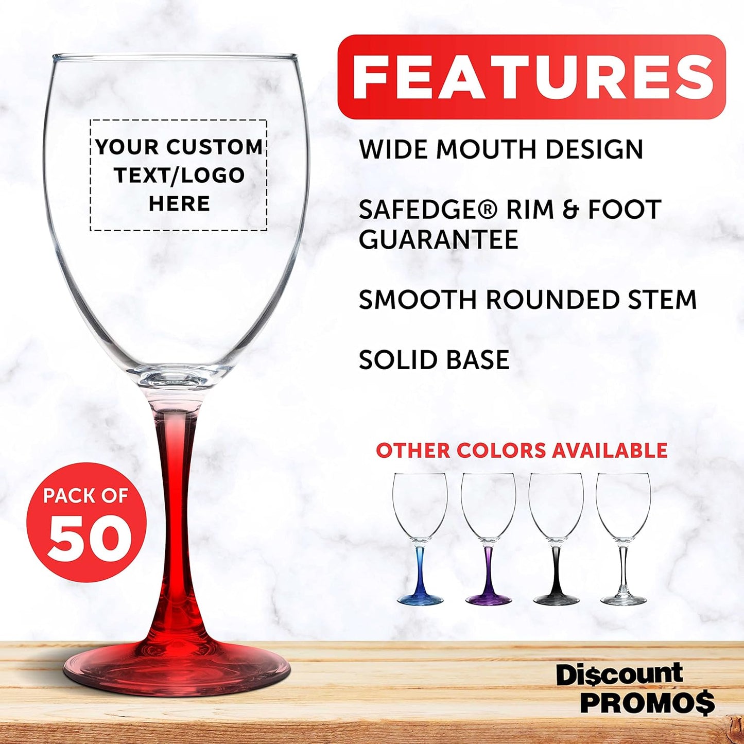Custom Nuance Wine Glasses by ARC 10.5 oz. Set of 50, Personalized Bulk Pack - Restaurant Glassware, Perfect for Red Wine, White Wine, Cocktails - Red