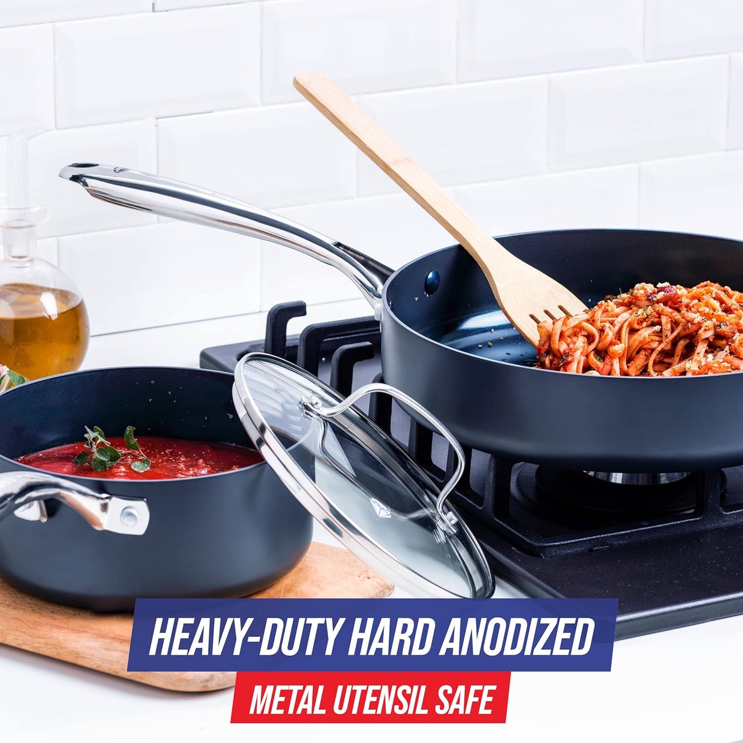 Blue Diamond Cookware Hard Anodized Ceramic Nonstick, 10 Piece Cookware Pots and Pans Set, Non-Toxic PFAS-Free, Dishwasher and Oven Safe, Durable, Even Heating, Metal Utensil Safe, Gray