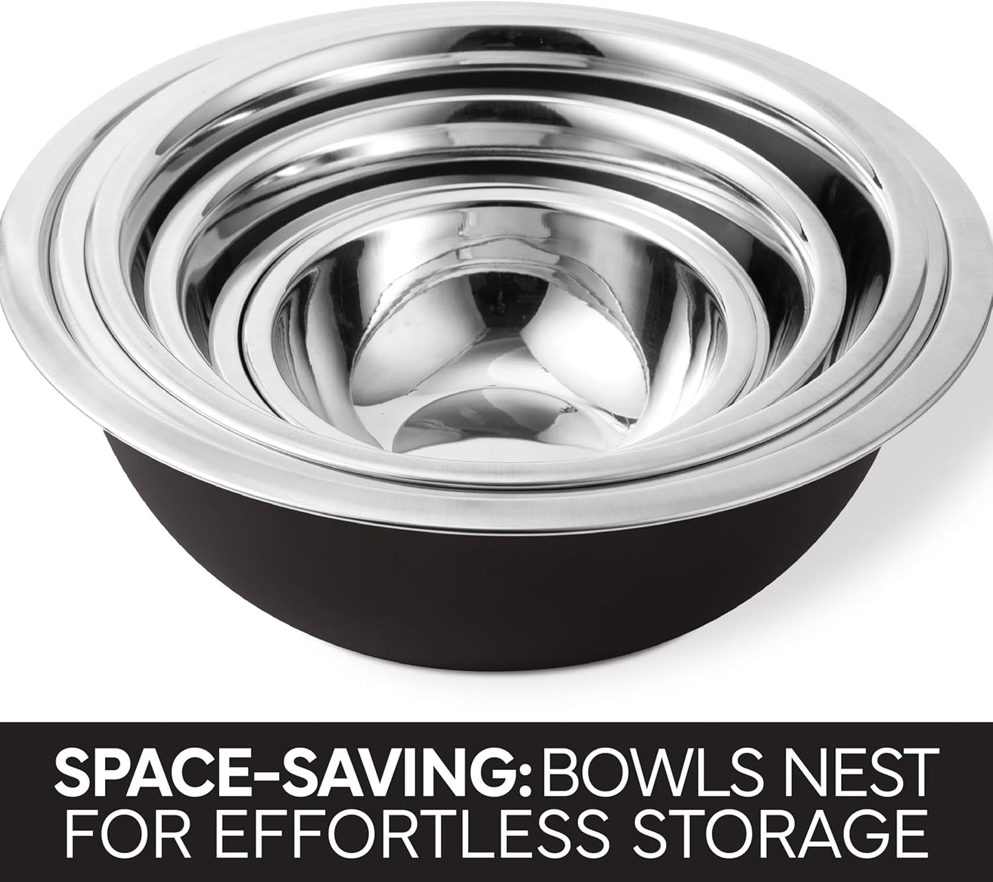 COOK WITH COLOR Stainless Steel Mixing Bowls Set - Nesting Bowls, 6 Pieces, Black