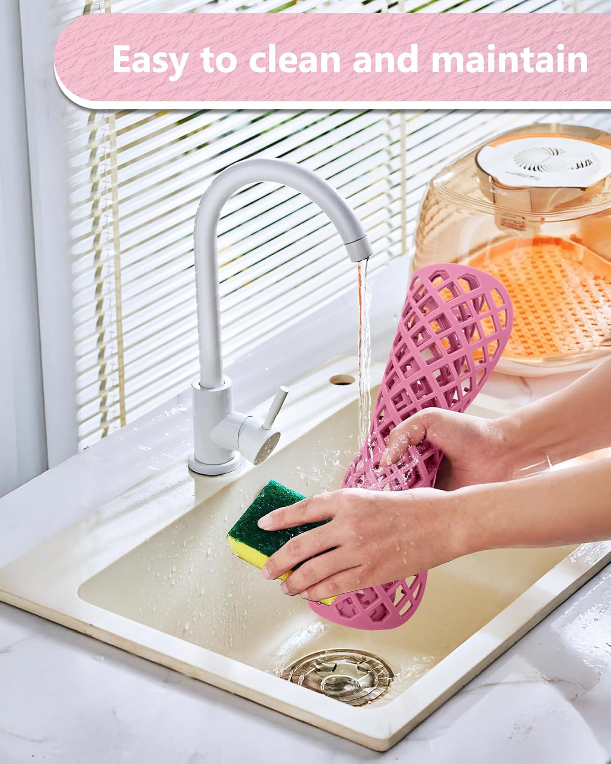 2 Pack Silicone Sink Protector for Kitchen Sink, Lozenge Pattern 13 x 11 inches Sink Grid Mat Silicone Protectors, Center Drain, Pink