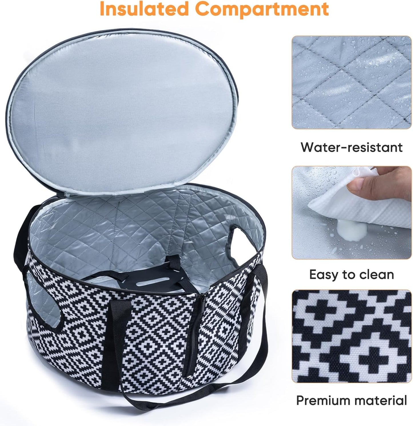 BAGSPRITE Double-layer Slow Cooker Carrying Case Compatible with 6-8 Quart Crockpot Carrier for Hot Food and Hamlton Beach Slow Cooker Tote with Lid Fastener for Crock-pot Dust Cover Applicances