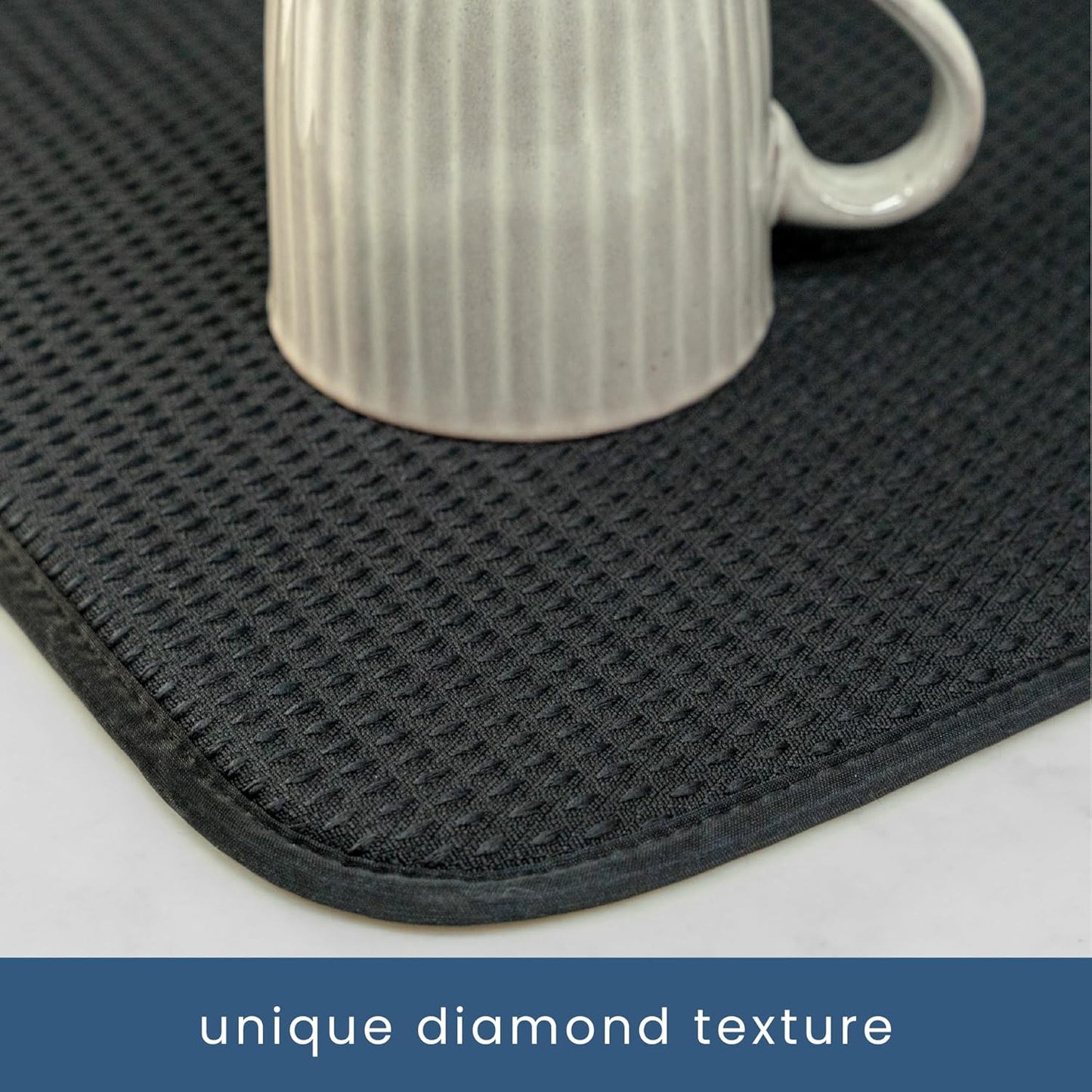 S&T INC. Dish Drying Mat XL, 18” x 24”, Absorbent Microfiber Kitchen Counter Mat, Drying Pad for Dishes, Utensils, Pots and Pans, Extra Large, Diamond Texture, Black