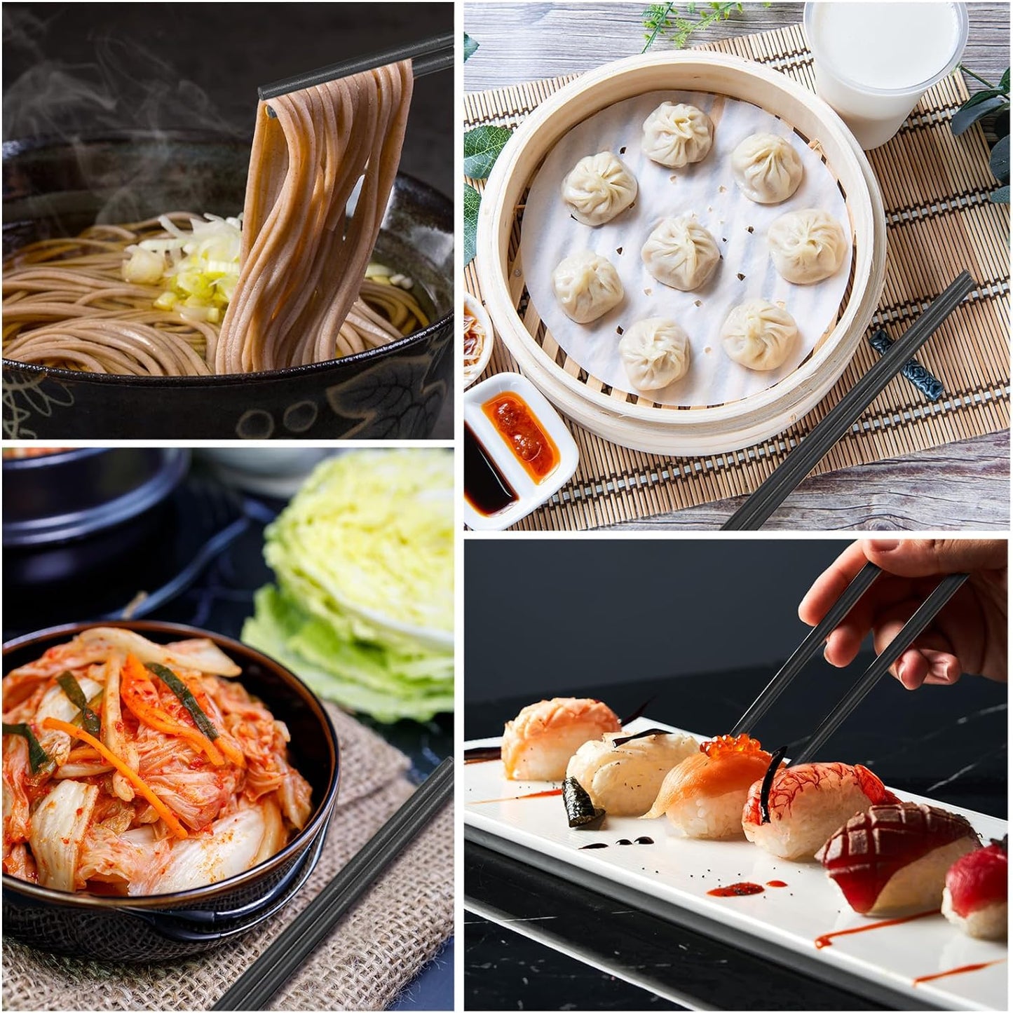 Dandat 48 Pairs Fiberglass Reusable Chopsticks 9.5" Dishwasher Safe Black Cherry Chopsticks for Chinese Style Japanese Food Cooking Supplies