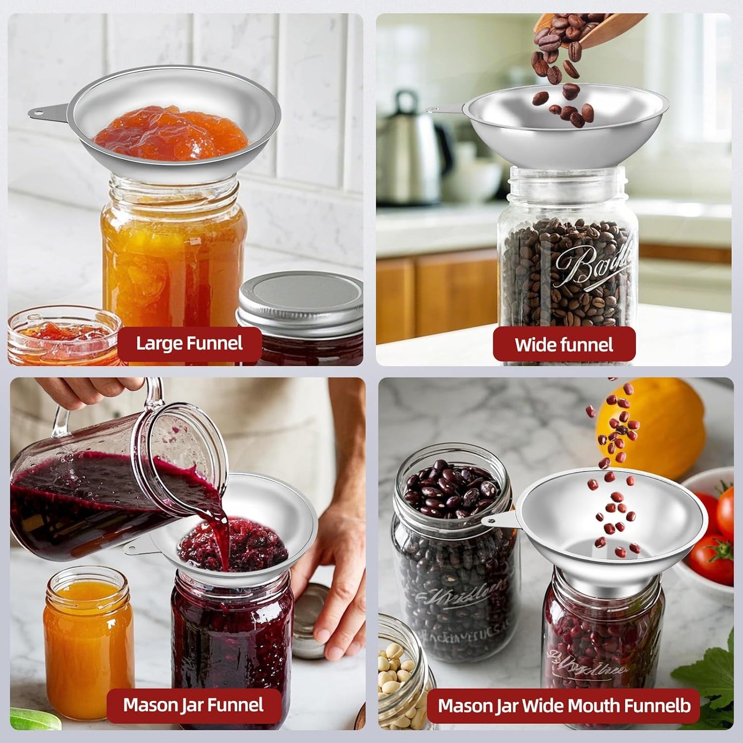 Standard Mason Jar Funnel with Strainer,Large Metal Funnel for transferring Milk, Juice, Oils, flavorings