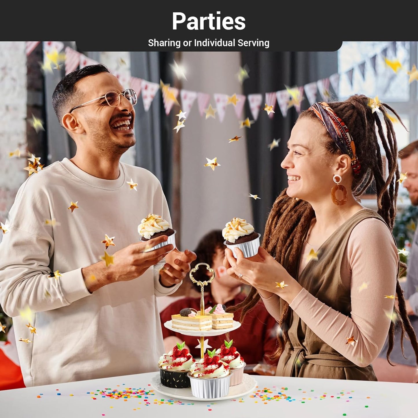 EUSOAR Disposable Creme Brulee Ramekins, Silver 60Packs 5oz Baking Cups with Lids Mini Muffin Liners, Dessert Cheesecake Pan Creme Brulee Cupcake Containers for Catering Gathering Club Wedding Party