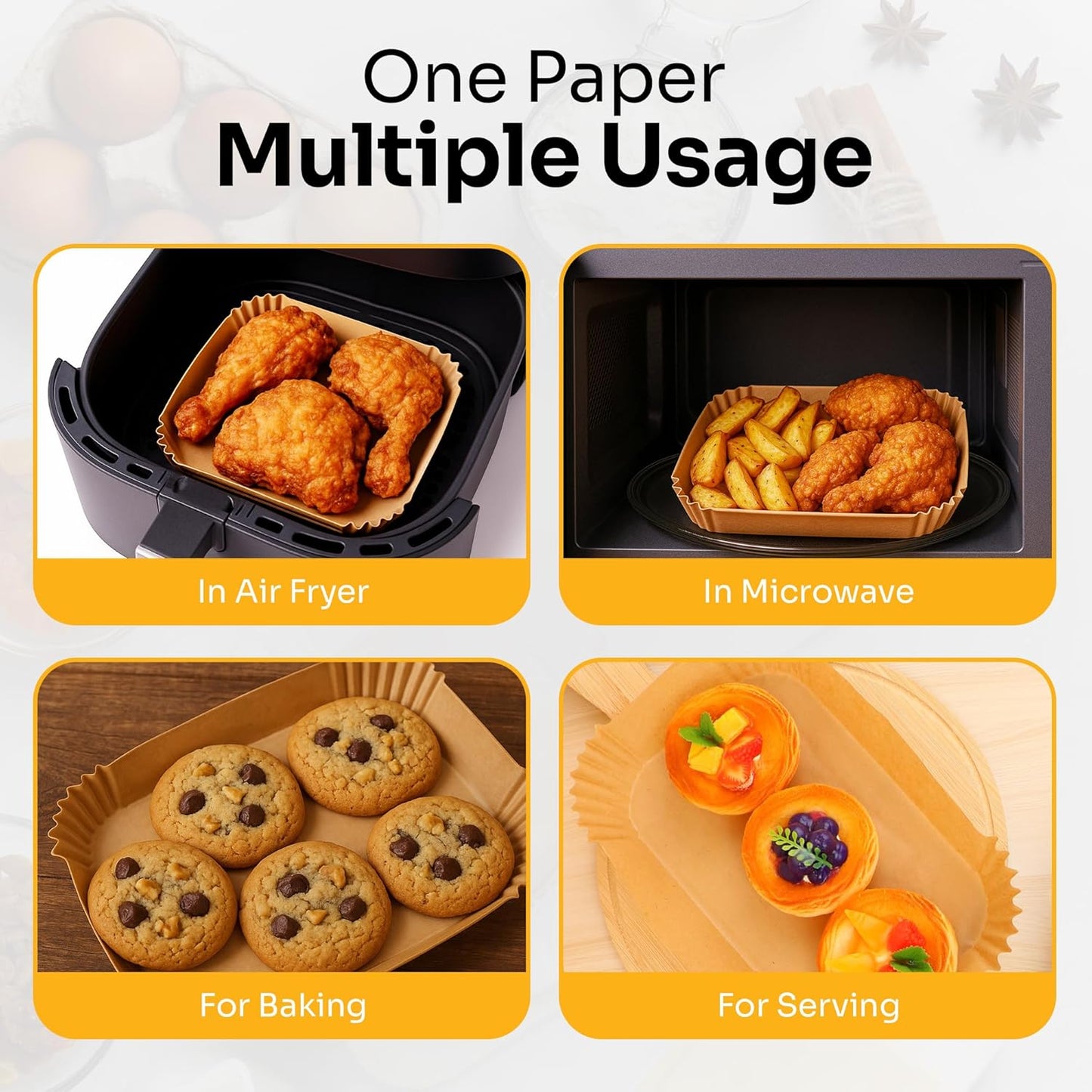 Mindful Design Air Fryer Paper Liners,125Pcs Parchment Paper, Air Fryer Disposable Liner for Microwave, Non-Stick Liners Rectangle Free of Bleach (8.5x5.5IN)