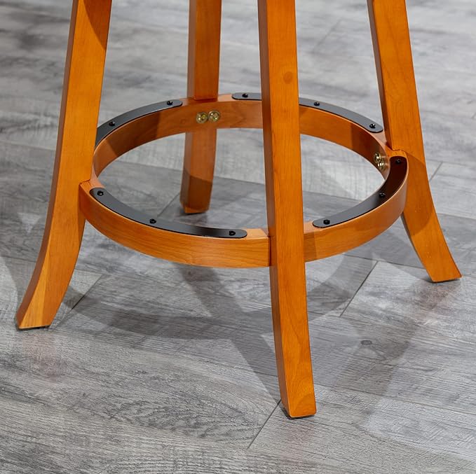DTY Indoor Living Meeker 24 Inch Counter Height Bar Stools with Backs - Wooden Swivel Counter Stools for Kitchen Island - Charcoal Fabric Seat, Solid Wood Frame, Natural Finish