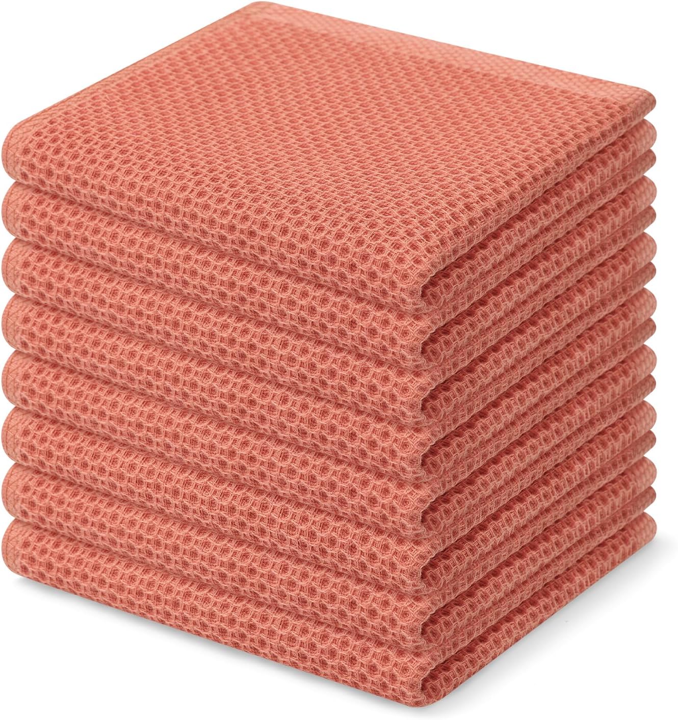 Homaxy 100% Cotton Waffle Weave Kitchen Dish Cloths, Ultra Soft Absorbent Quick Drying Dish Towels, 12 x 12 Inches, 8-Pack, Coral