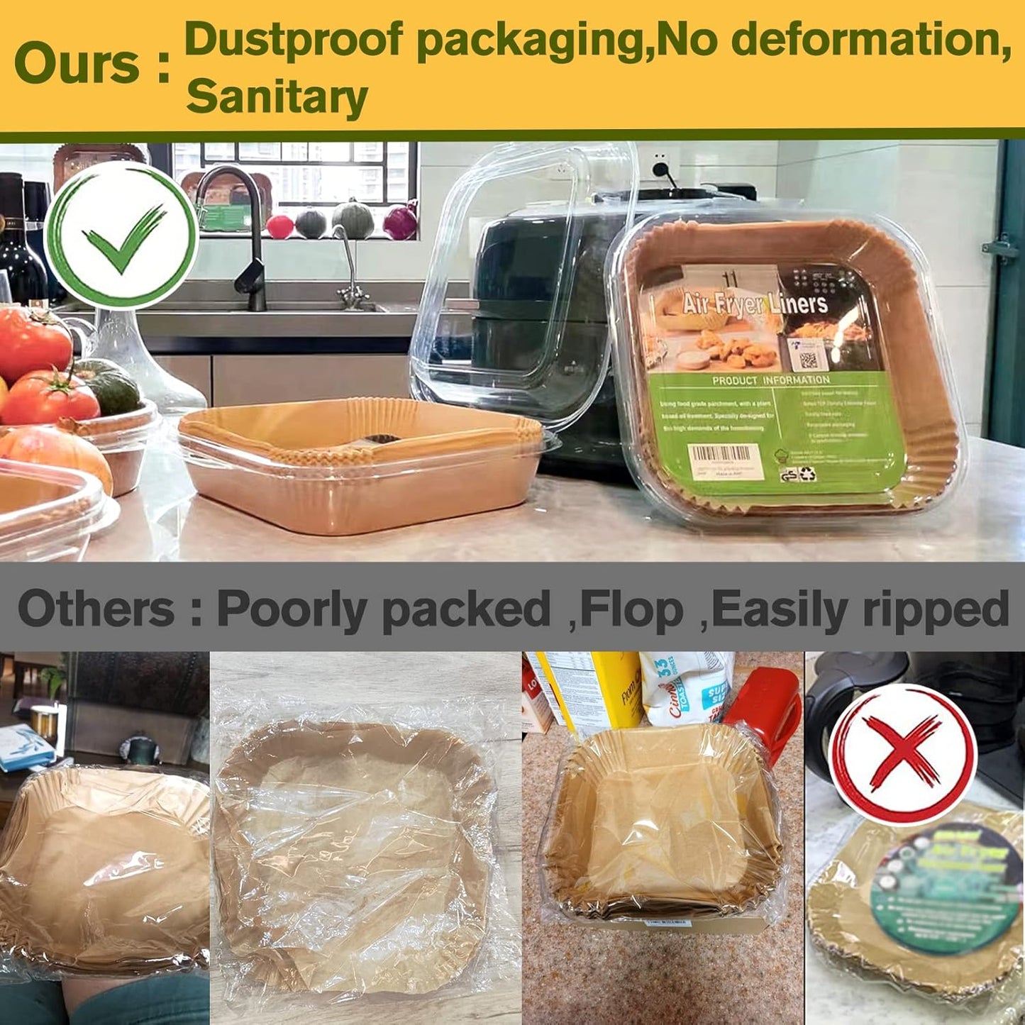 Air Fryer Disposable Paper Liner Square 7.9 Inches, Instant Pot Vortex Plus 4QT Air Fryer Liners, 120Pcs parchment paper liners for 3-6QT Air fryer, Baking Roasting Microwave