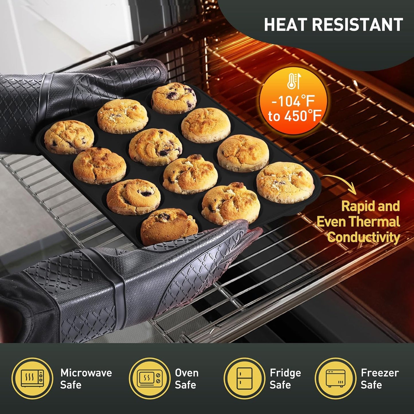 2 Pack 12 Cups Silicone Muffin Pan with Metal Reinforced Frame Regular Size Silicone Molds Cupcake Cake Baking Pans Cookie Baking Chocoflan Cupcake Mold Baking Homemade Muffins Cupcakes Egg Bites