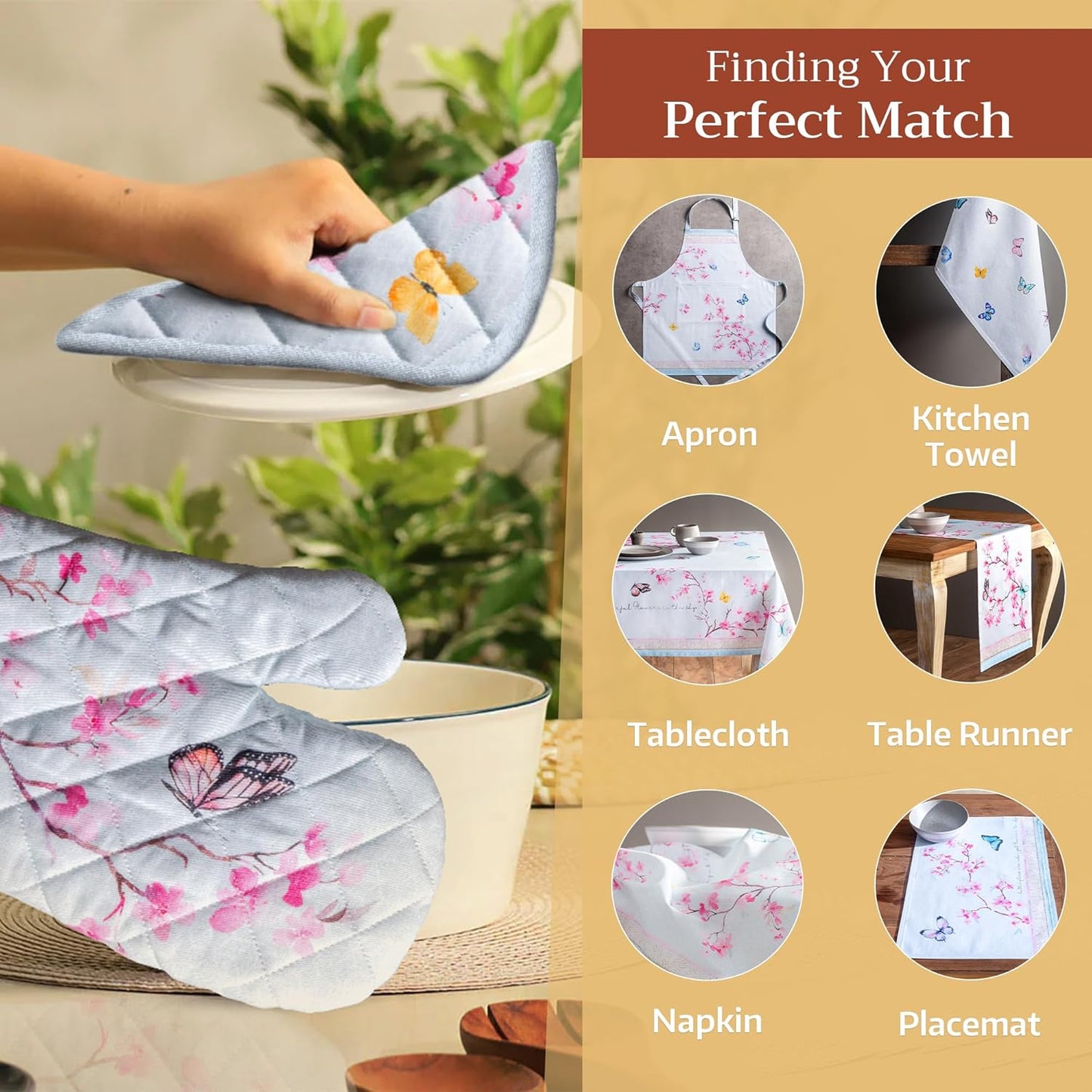 Maison d' Hermine Pot Holders 100% Cotton Heat Resistant Potholders 8" x 8" Hot Pads with Loop BBQ, Cooking, Baking, Grilling, Kitchen, Handling Hot Pans Spring/Summer (Pack of 1, Blossoms in Spring)