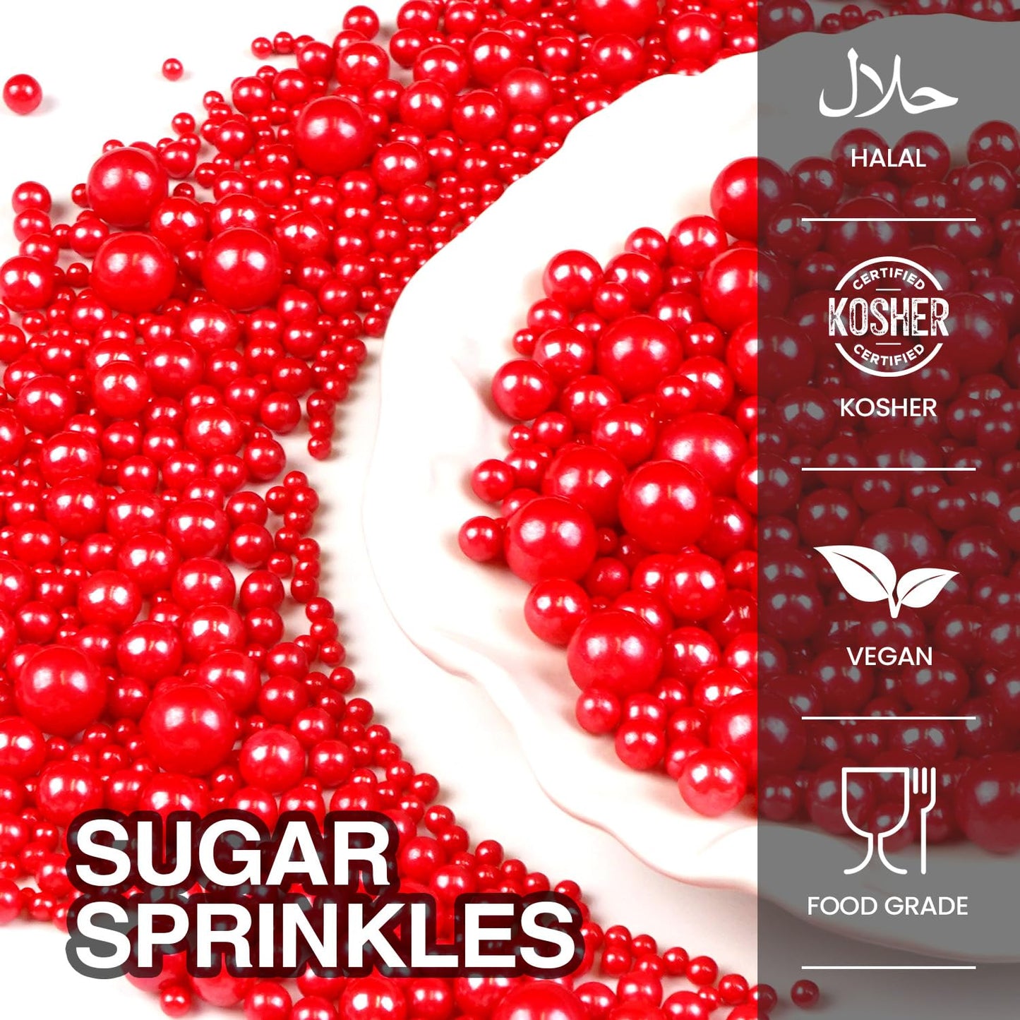 Red Pearl Sugar Sprinkles for Cake Decorating, Mix Size, Edible Candy Pearls Cupcake Toppers, Baking Edible Cake Decorations for Kid's Birthday Christmas Wedding Party, 150g/5.29oz