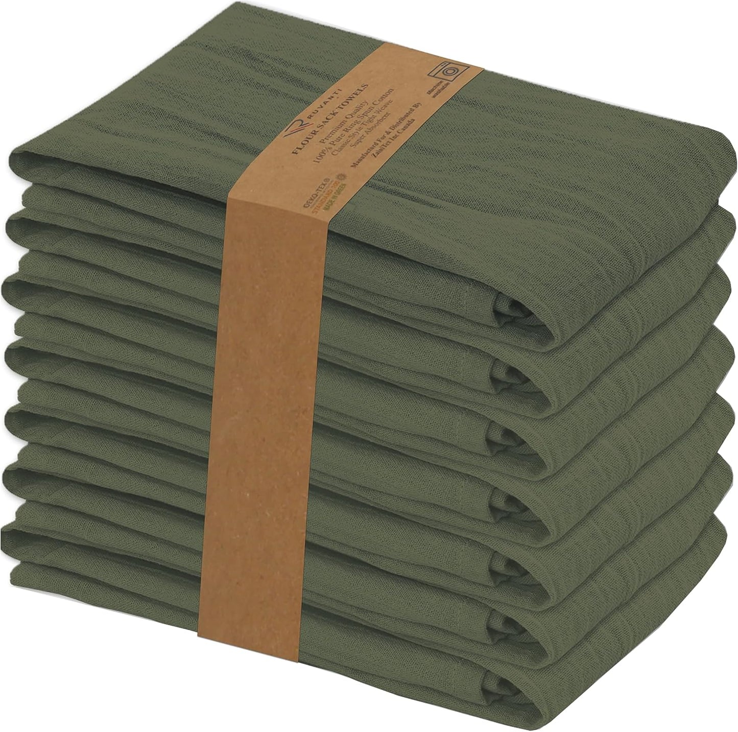 RUVANTI Flour Sack Towels 6 Pack 28x28 Inch, 100% Cotton Tea Towel, Reusable, Machine Washable, Absorbent BarTowels - Dish Cloth Perfect for Drying Dishes & Cleaning - Martini Olive