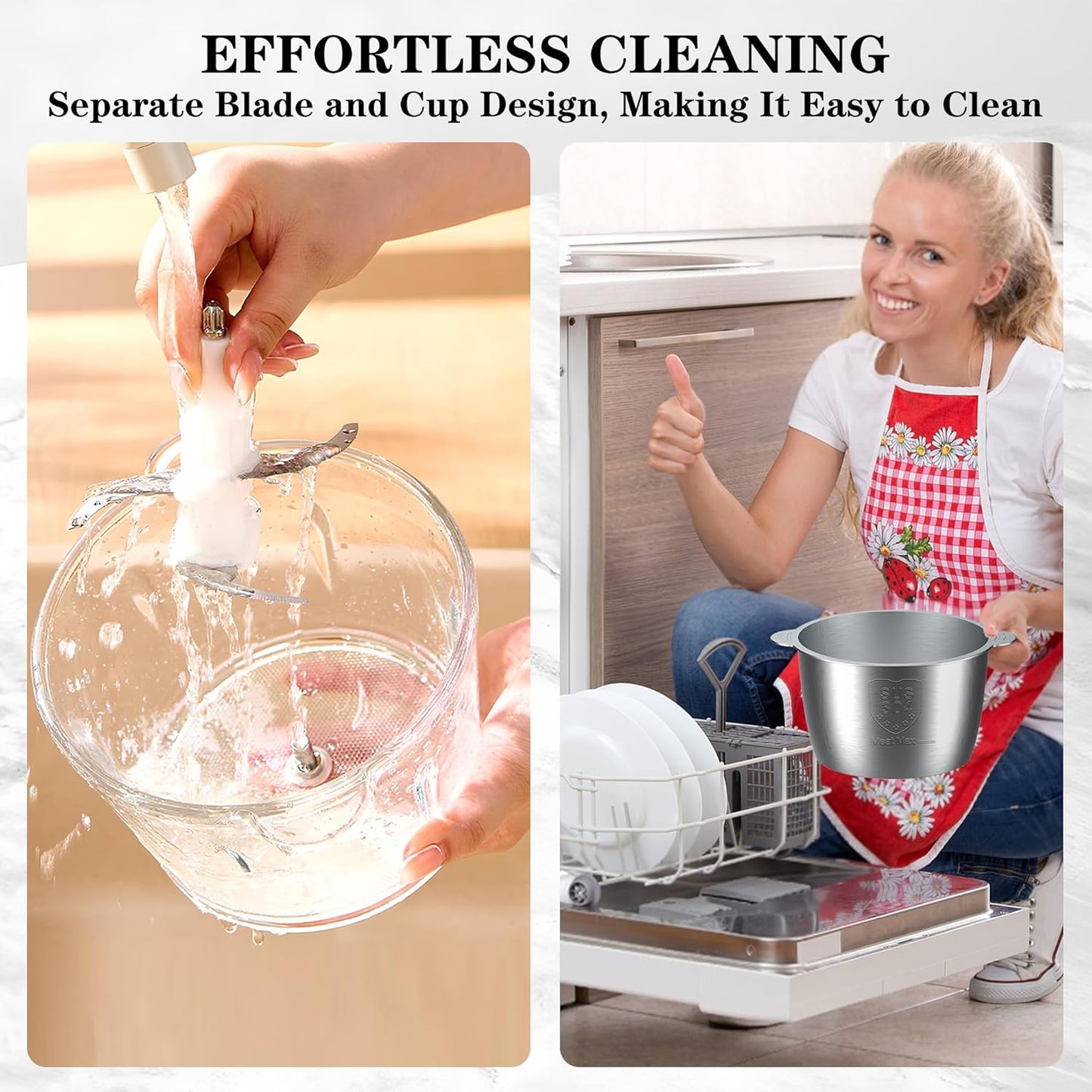 KingAcc Food Processor, 8-Cup 500W Meat Grinder & Mini Electric Vegetable Chopper with Copper Motor, 2 Blades & Dual Bowls (Glass+Stainless Steel), Overheat Protection for Baby Food/Meat/Home Kitchen