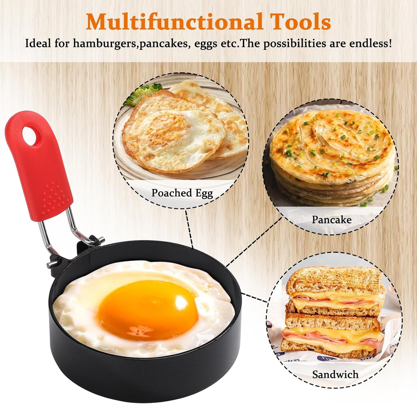 Nonstick Egg Ring Stainless Steel Egg Cooking Ring with Anti-scald Handle Pancake Mold for Breakfast Sandwiches Egg Muffins,4Pcs (Style01)