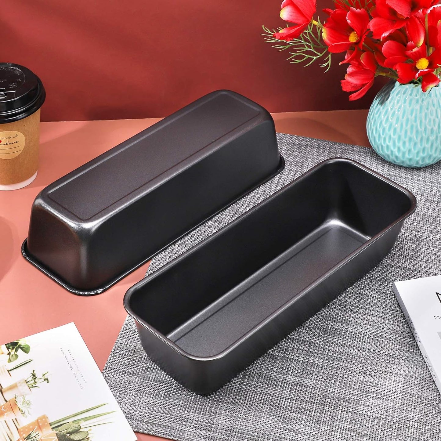 Beasea Long Loaf Bread Pan, 12x4 Inch 2 Set Rectangle Loaf Pan, Nonstick Bread Pans Carbon Steel Toast Pan Black Cake Pan Loaf Baking Pans Bakeware for Oven Baking