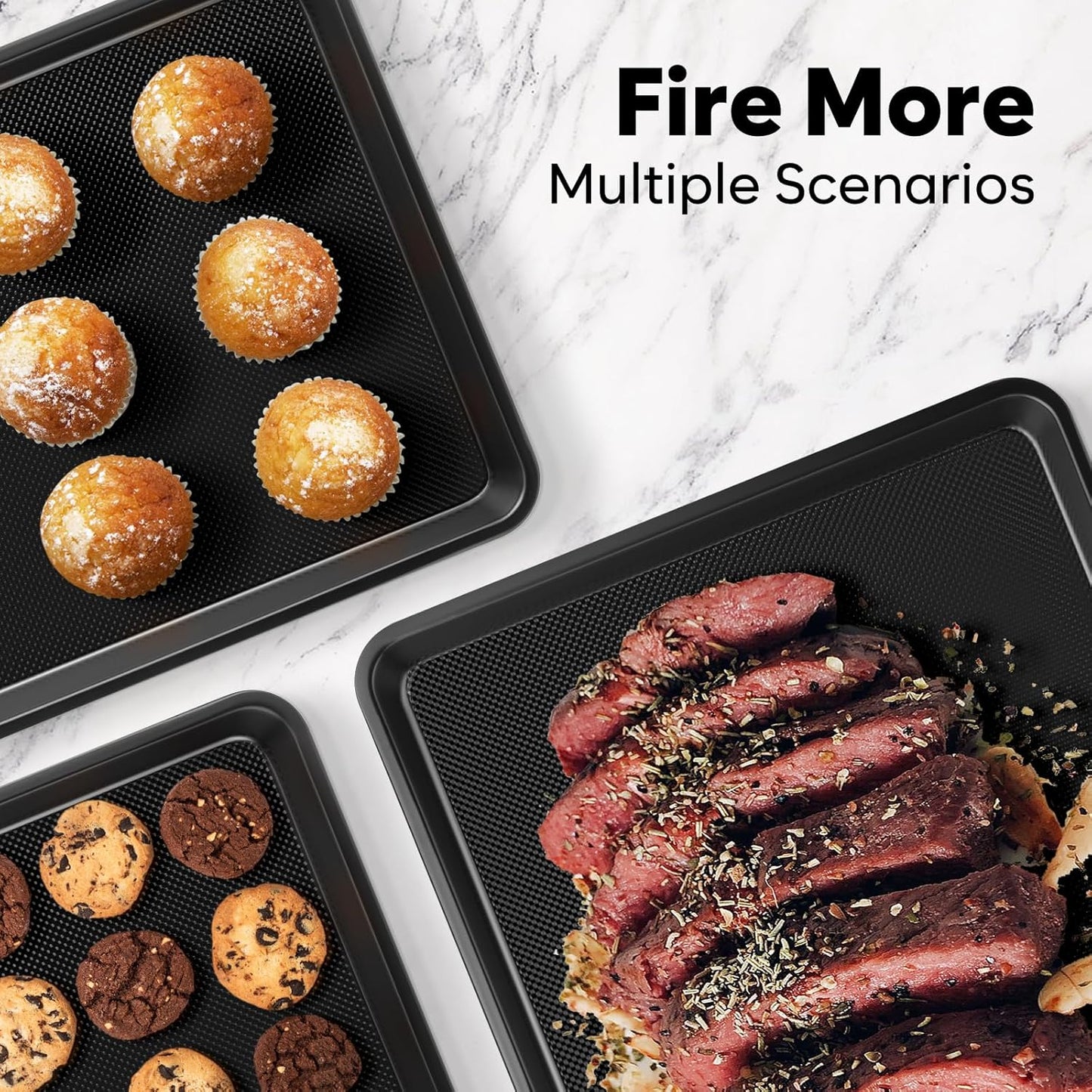 4 Pack Baking Sheet Pan Set Non Stick, Carbon Steel Cookie Sheets for Baking with Wire Rack, Cooling Racks for Cooking and Baking, Thicker Ceramic Half/Quarter/Jelly Roll Baking Trays for Oven