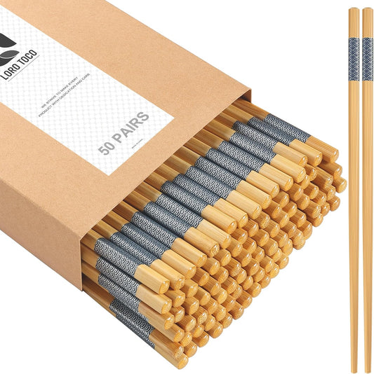 50 Pairs Bamboo Chopsticks Disposable | Separated | Reusable | Dishwasher Safe- （9.45in）