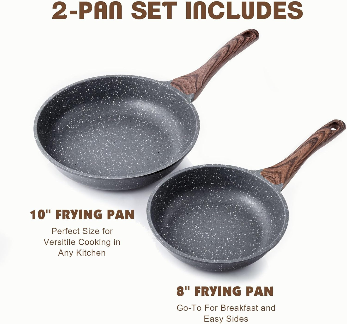 SENSARTE Nonstick Frying Pan Skillets, Swiss Granite Coating Omelette Pans, Healthy Cookware Chef's Pans, Free of Intentionally Added PFOA (8+10 Inch)