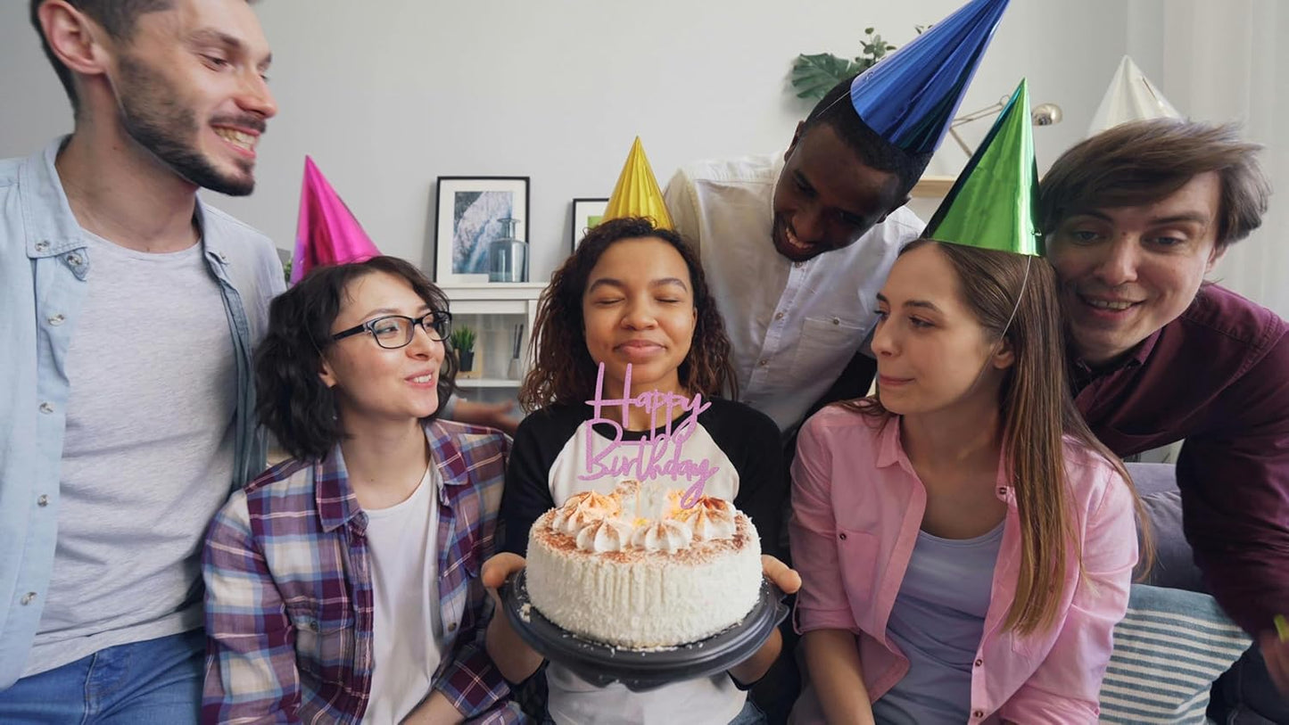 Happy Birthday Cake Topper - Glitter Purple Birthday Cake Top Decorations (Purple)