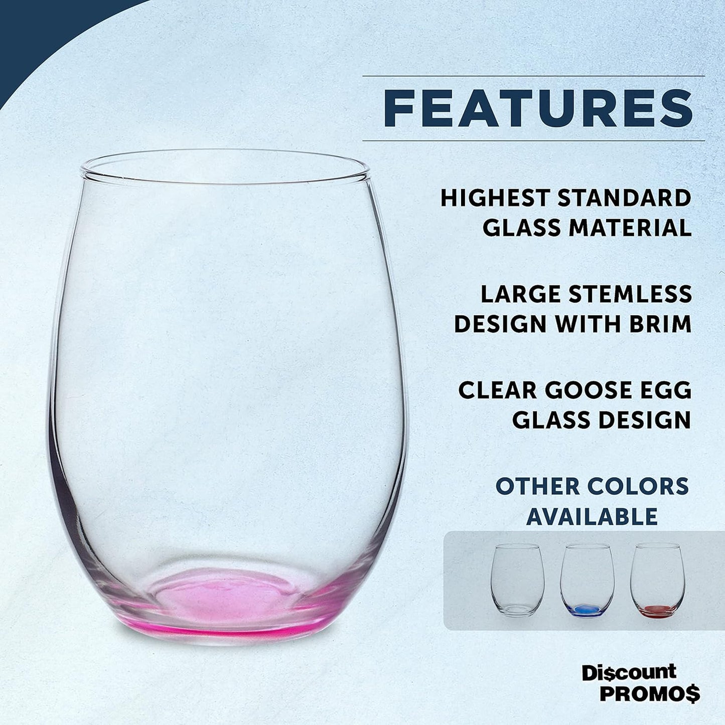 DISCOUNT PROMOS Stemless Wine Glasses in Bulk by ARC Perfection, 15 oz, 10 pack, Red or White Wine Glass Set, Pink